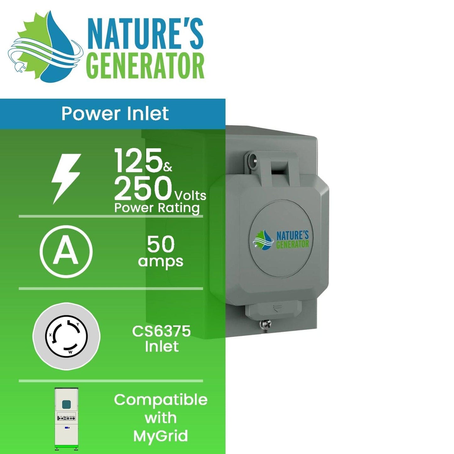 Nature’s Generator 50A Power Inlet Box – Outdoor Generator Interface for Transfer Switches
