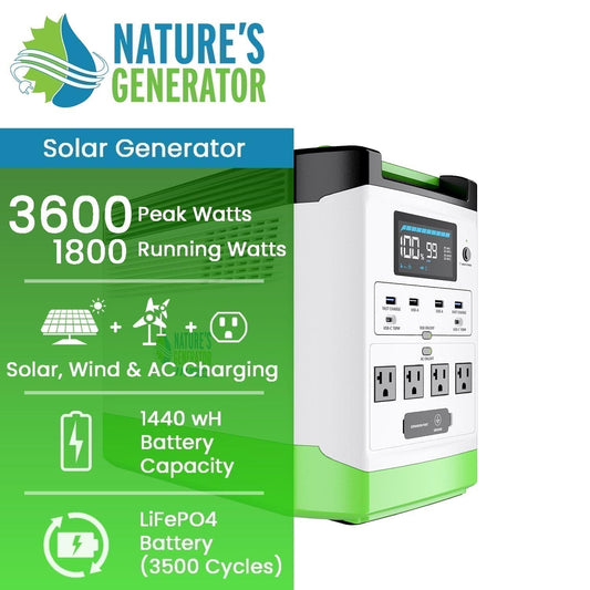 Nature’s Generator Lithium 1800 Power Station, 1800W Solar Generator with LiFePO₄ Battery
