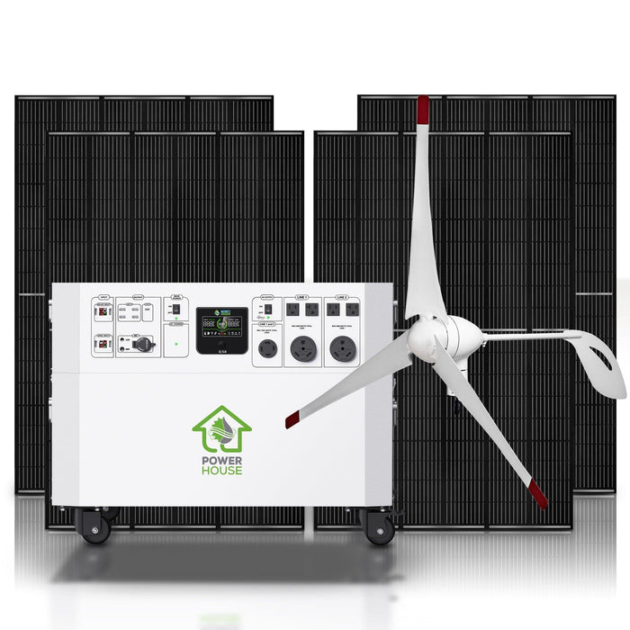 Nature’s Generator Powerhouse Platinum Plus WE System – 7200W Whole House Generator with 9600Wh Battery, 4x 410W Solar Panels, and Wind Turbine