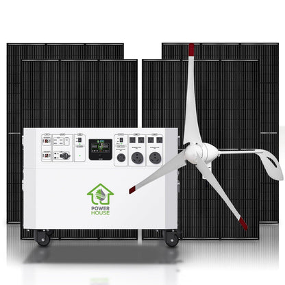Nature’s Generator Powerhouse Platinum Plus WE System – 7200W Whole House Generator with 9600Wh Battery, 4x 410W Solar Panels, and Wind Turbine