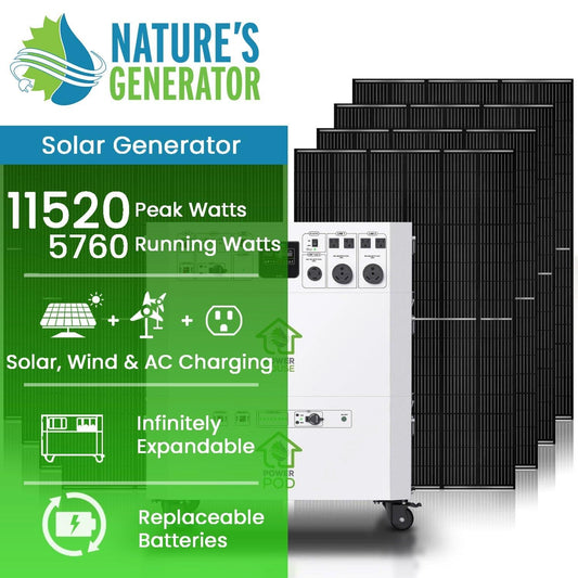 Nature’s Generator Powerhouse Platinum Plus System – 7200W Solar Generator Kit with 6 Panels & Transfer Switch