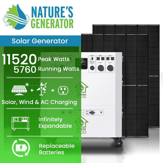Nature’s Generator Powerhouse Platinum System – 7200W Solar Generator with 4x Panels & Transfer Switch