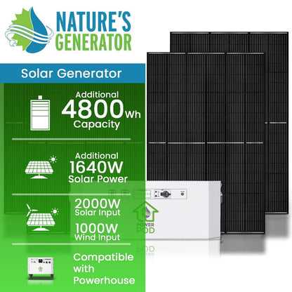 Nature’s Generator Powerhouse Power Addition Plus – 4800Wh AGM Battery Expansion Pod with Solar Panel