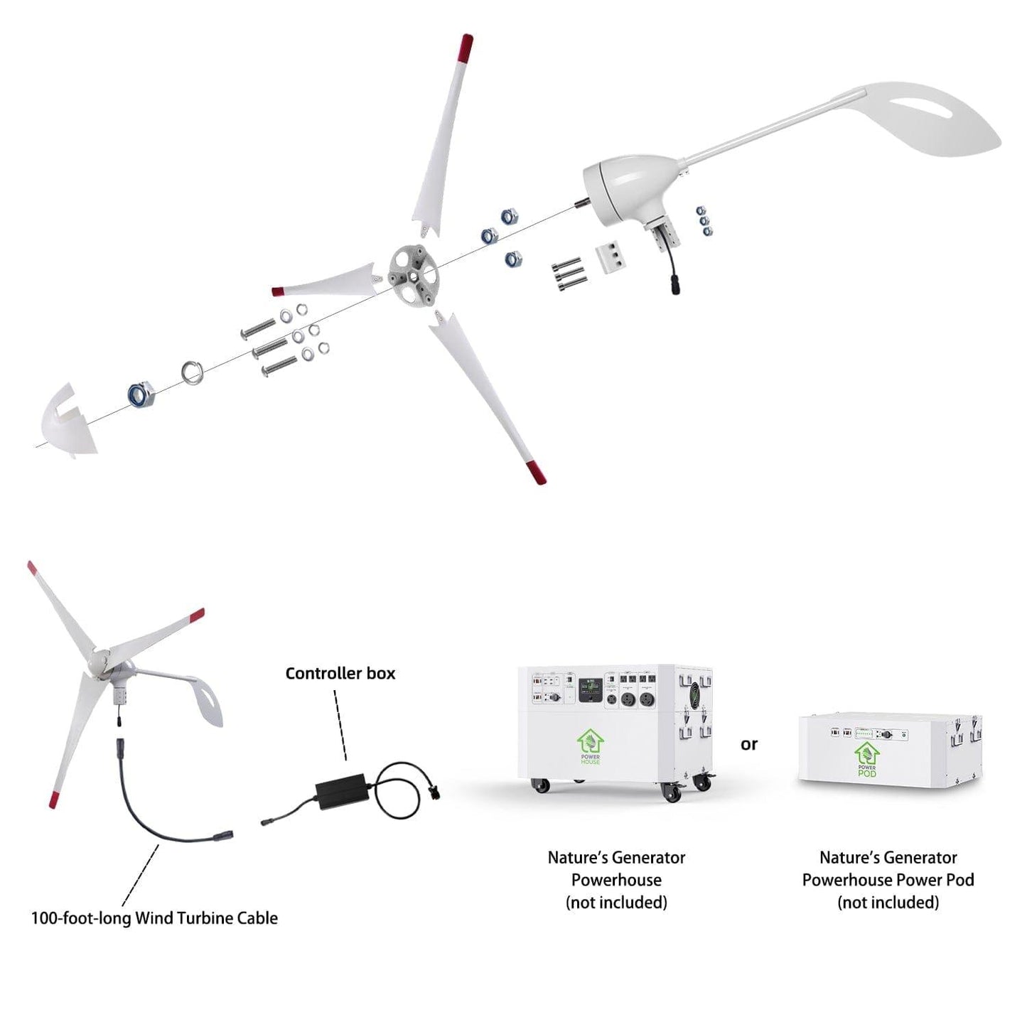 Nature’s Generator Powerhouse Wind Turbine – 24V Off-Grid Charging Solution with Mounting Kit