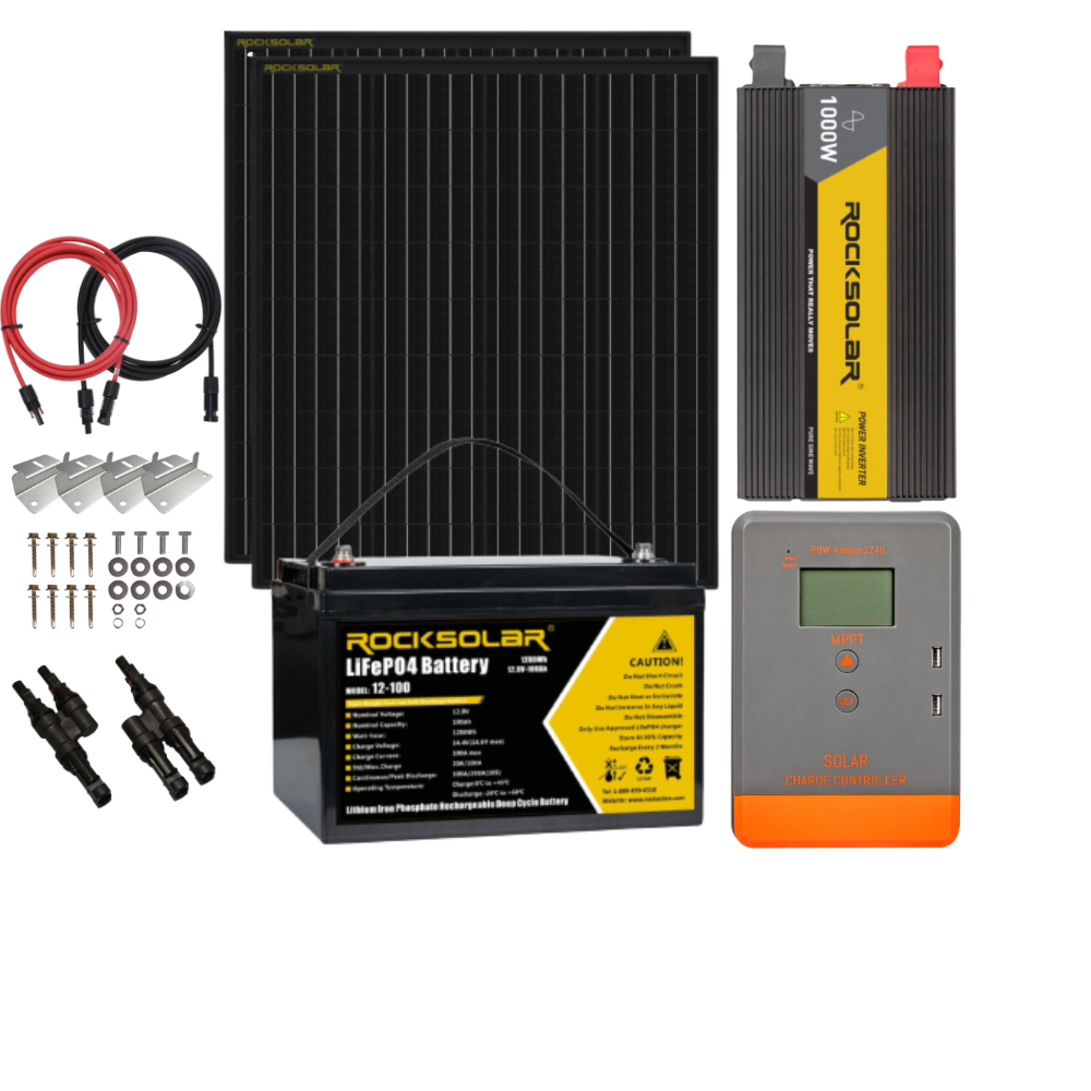 ROCKSOLAR 1000W 12V RV Solar System – Rigid Panel Kit with Battery, Inverter & MPPT Controller