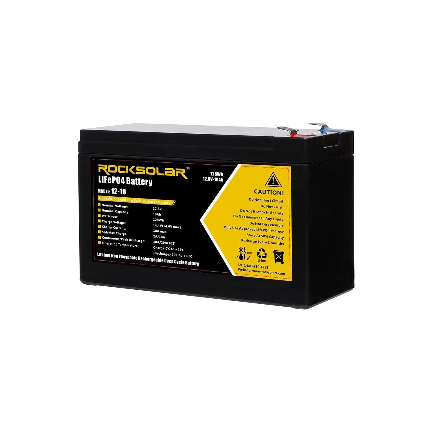 ROCKSOLAR 12V 10Ah Deep Cycle LiFePO4 Battery – Lightweight Backup for Solar & Mobile Power
