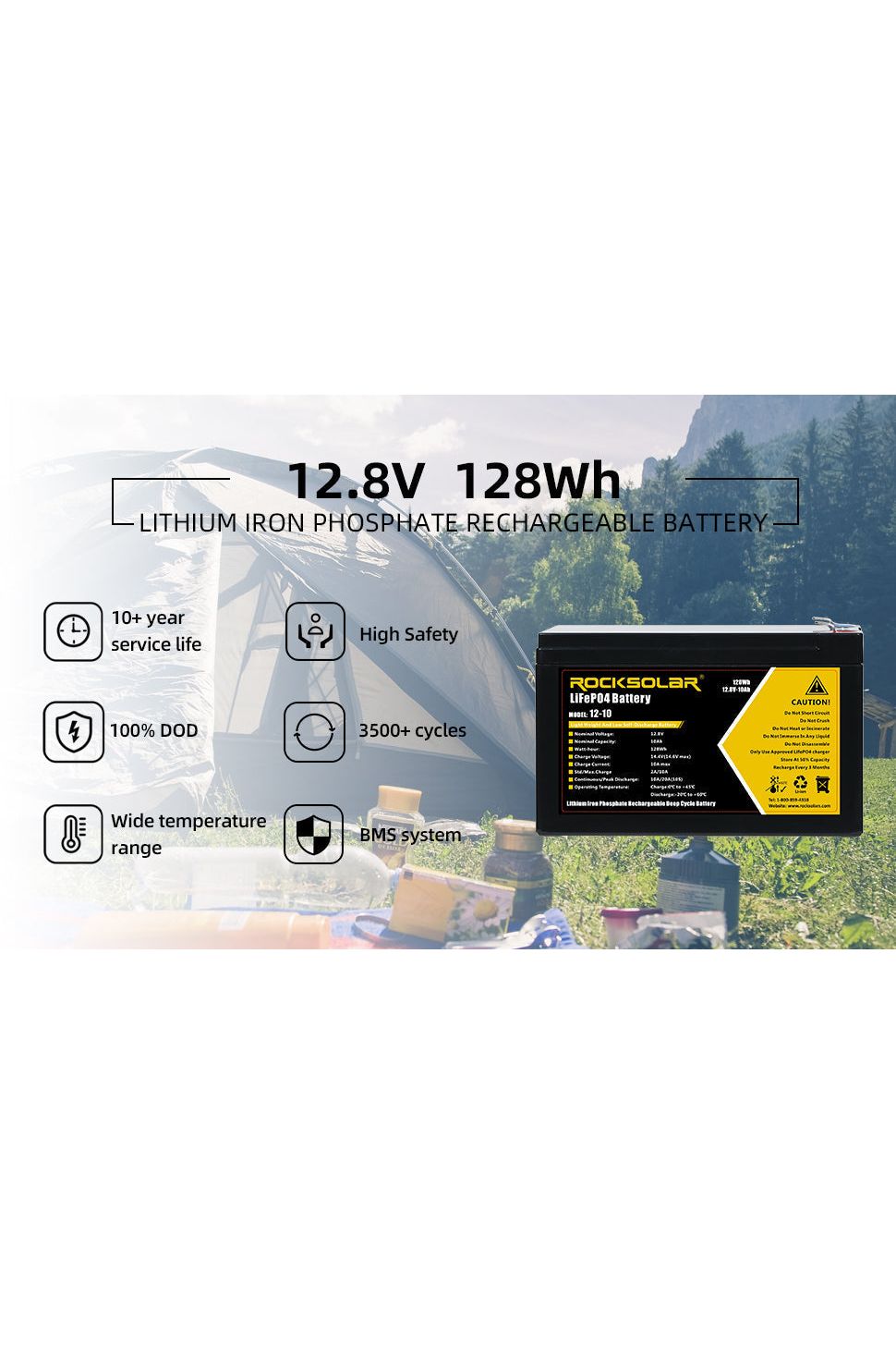 ROCKSOLAR 12V 10Ah Deep Cycle LiFePO4 Battery – Lightweight Backup for Solar & Mobile Power