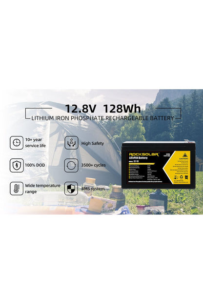 ROCKSOLAR 12V 10Ah Deep Cycle LiFePO4 Battery – Lightweight Backup for Solar & Mobile Power