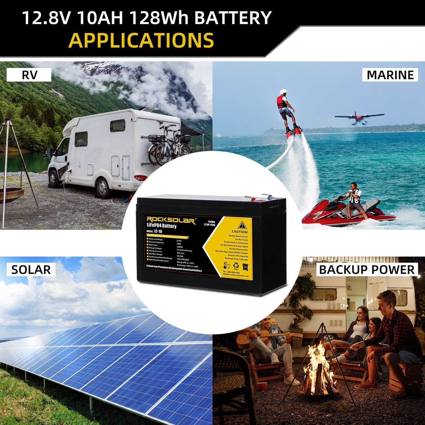 ROCKSOLAR 12V 10Ah Deep Cycle LiFePO4 Battery – Lightweight Backup for Solar & Mobile Power