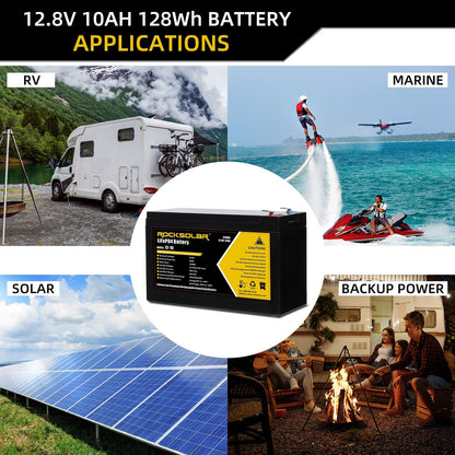 ROCKSOLAR 12V 10Ah Deep Cycle LiFePO4 Battery – Lightweight Backup for Solar & Mobile Power