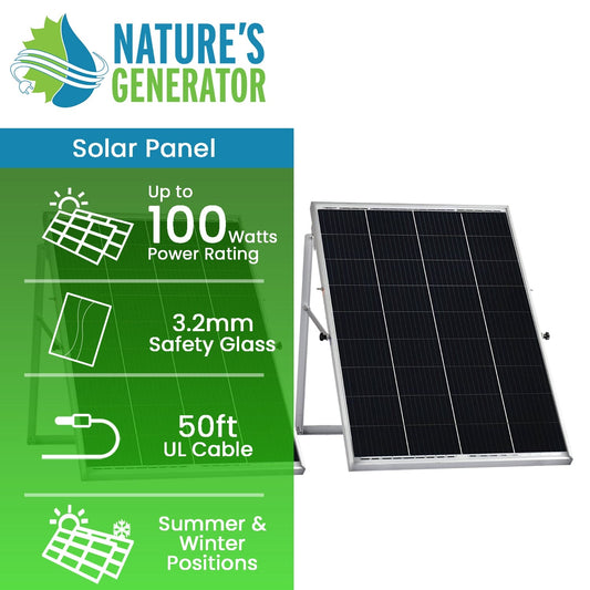 Nature’s Generator Power Panel – 2x 100W Solar Panel Kit with Wheeled Frames & 50-Foot Cables
